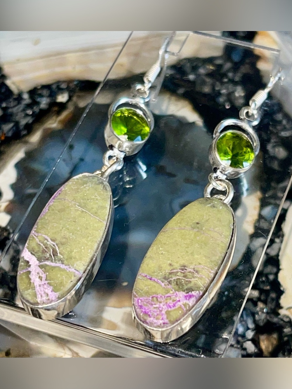 “Peace of Mind Stone” Purpurite Earrings 2 1/2”